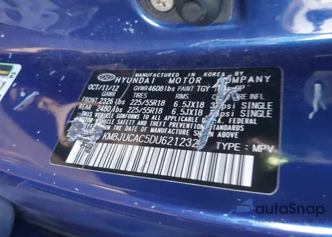 2013 Hyundai Tucson Limited из США, поврежденный, VIN KM8JUCAC5DU621232